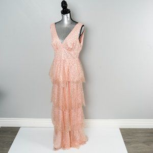 NWT Laundry by Shelli Segal Sequined Tiered   Gown